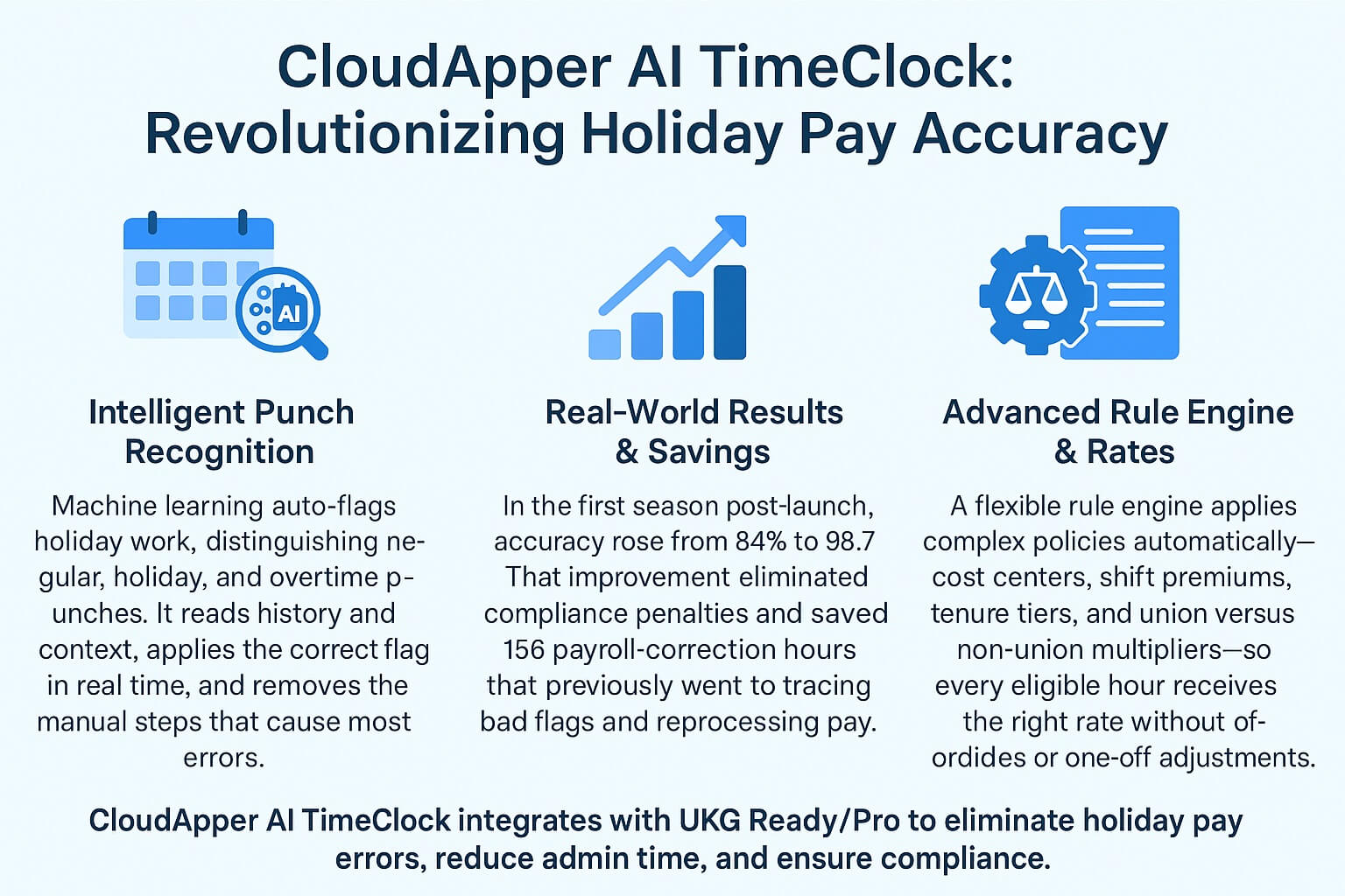 Holiday pay errors cost more than money—see how CloudApper AI TimeClock fixes accuracy and compliance in UKG.