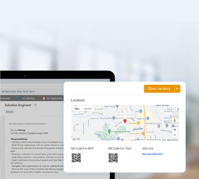 CloudApper AI Recruiter dashboard generating UKG QR codes