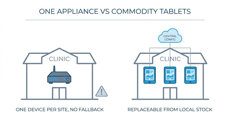 Single proprietary appliance compared with replaceable commodity tablets