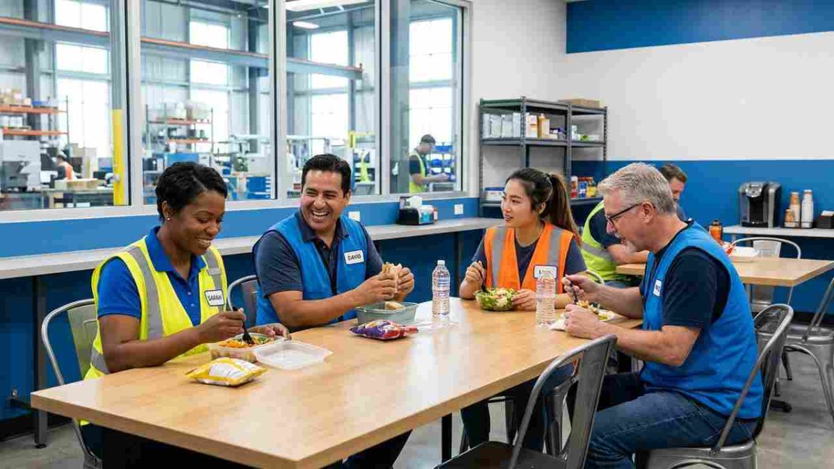 California meal break compliance UKG time clock manufacturing workers break room