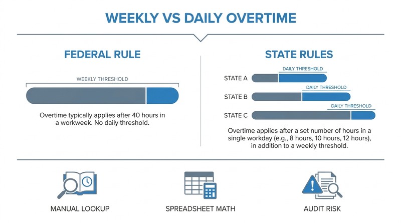 Weekly versus daily overtime thresholds across states