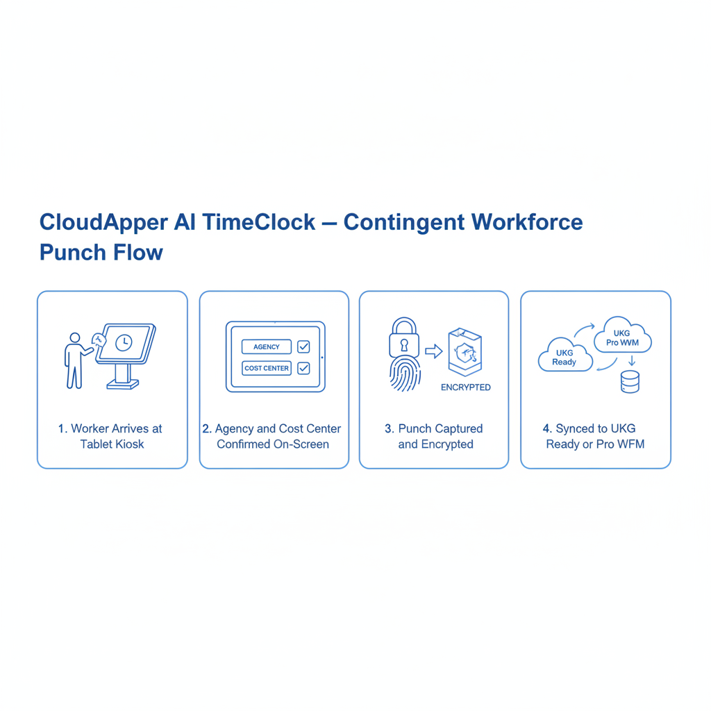 CloudApper AI TimeClock contingent worker cost center selection enrollment workflow