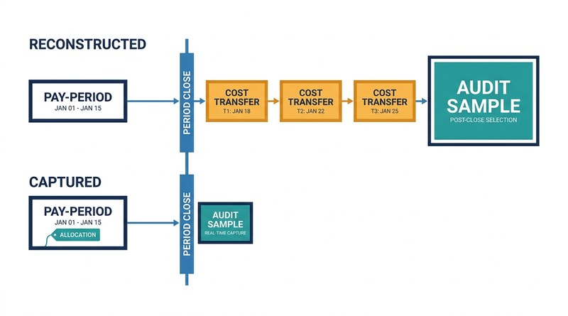 Post-close cost transfers compared with allocation captured at pay