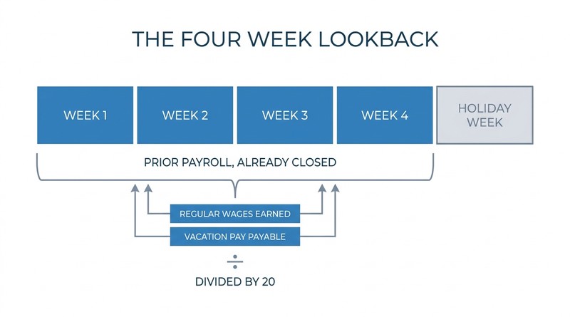 Four week lookback window feeding Ontario holiday pay calculation