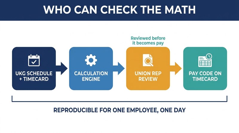 Calculation flow with union representative review before the pay code