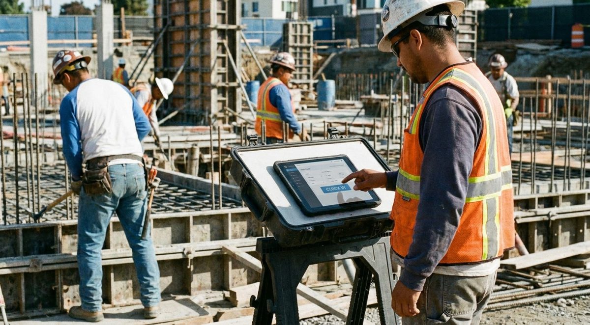 construction crew biometric time capture UKG Pro WFM job site tablet