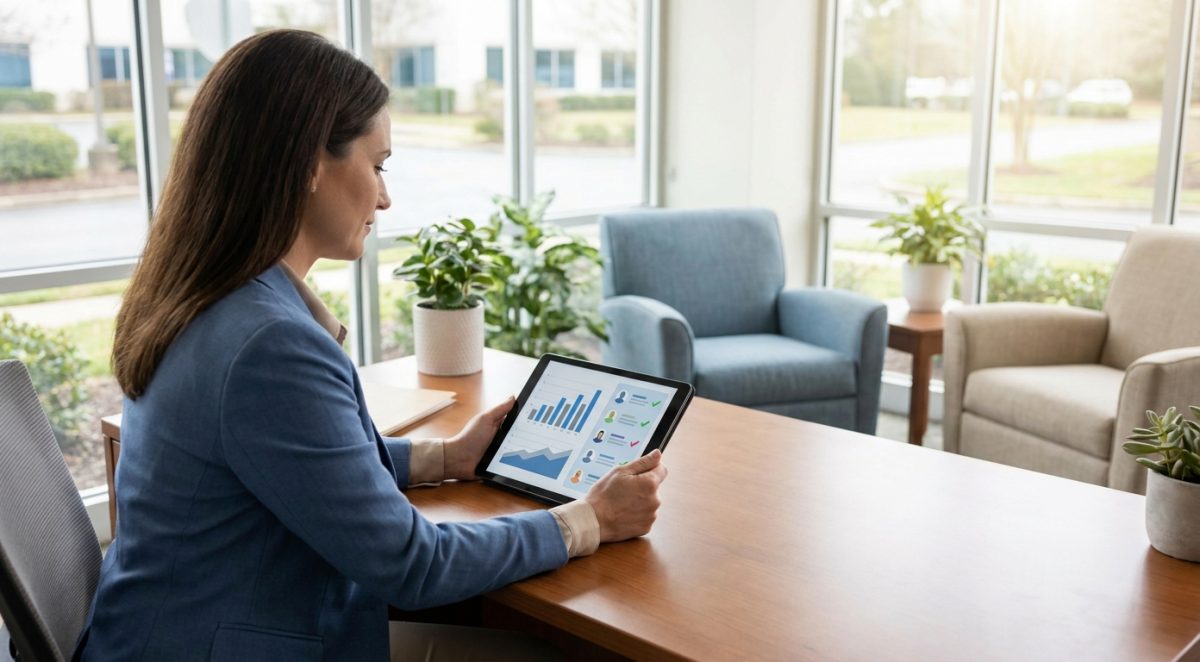 Home health care recruiter reviewing AI-ranked candidate list in UKG Pro Recruiting