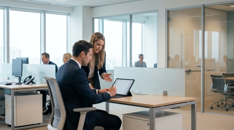 New insurance broker completing license-based onboarding on a tablet