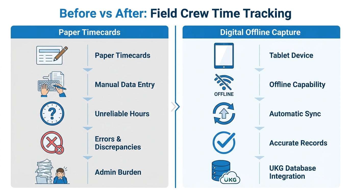 paper timecard manual entry workflow versus digital time capture agriculture