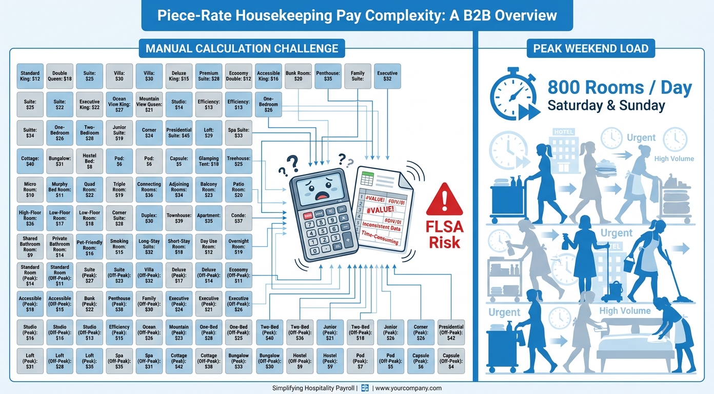 108 room types piece rate calculation complexity hospitality payroll
