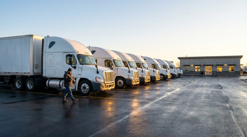 Trucking terminal yard where driver hours reach UKG Ready timecards