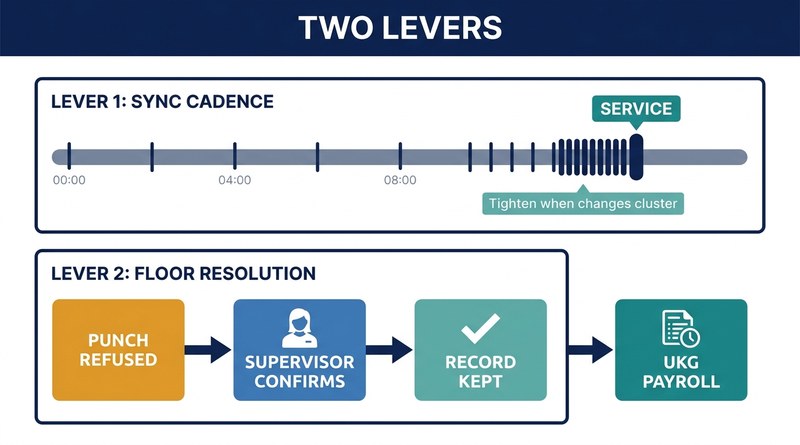 Sync cadence and floor resolution as the two design levers