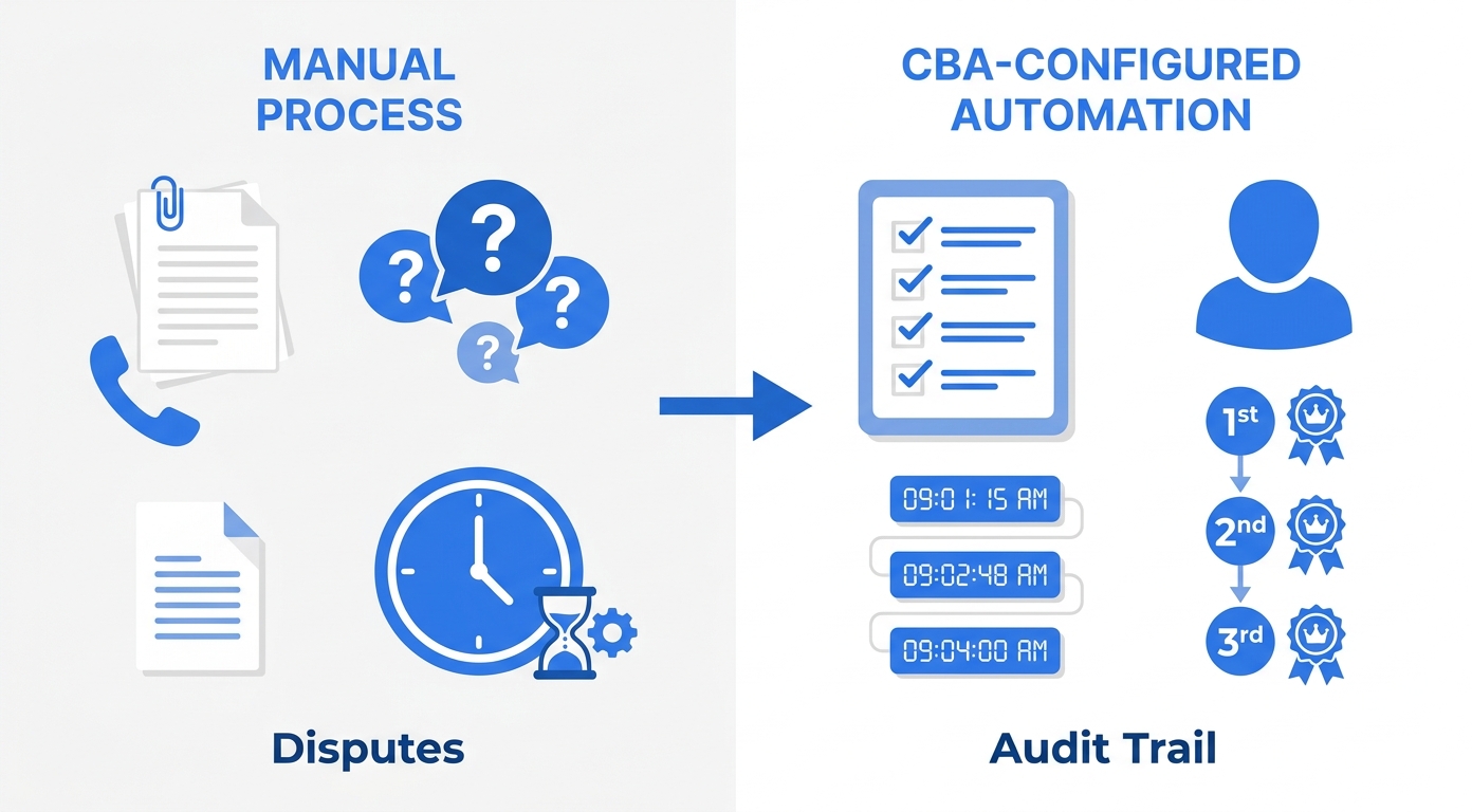 manual shift substitution bidding eligibility process transit authority before automation
