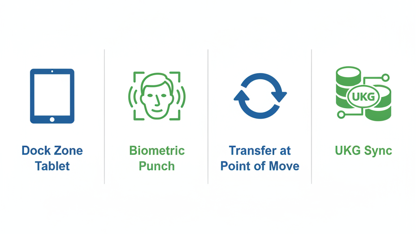 CloudApper AI TimeClock UKG 3PL distribution dock zone tablet biometric transfer punch