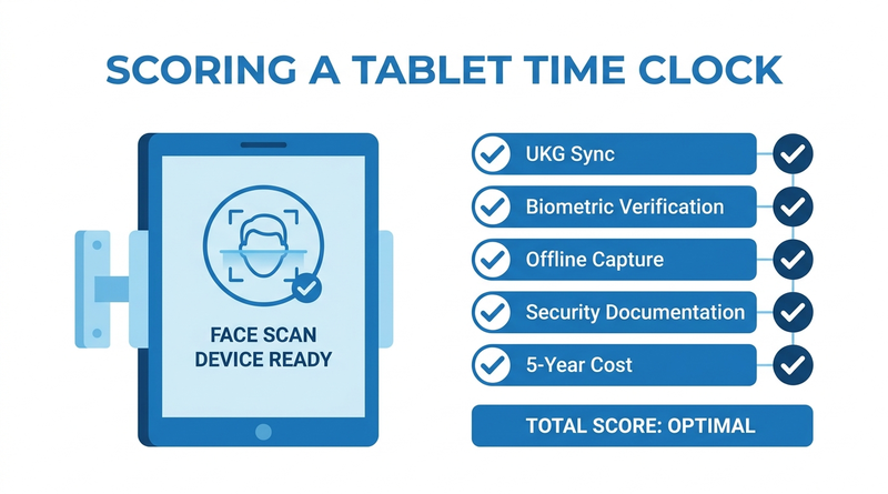 CloudApper AI TimeClock tablet scored on an RFP scorecard
