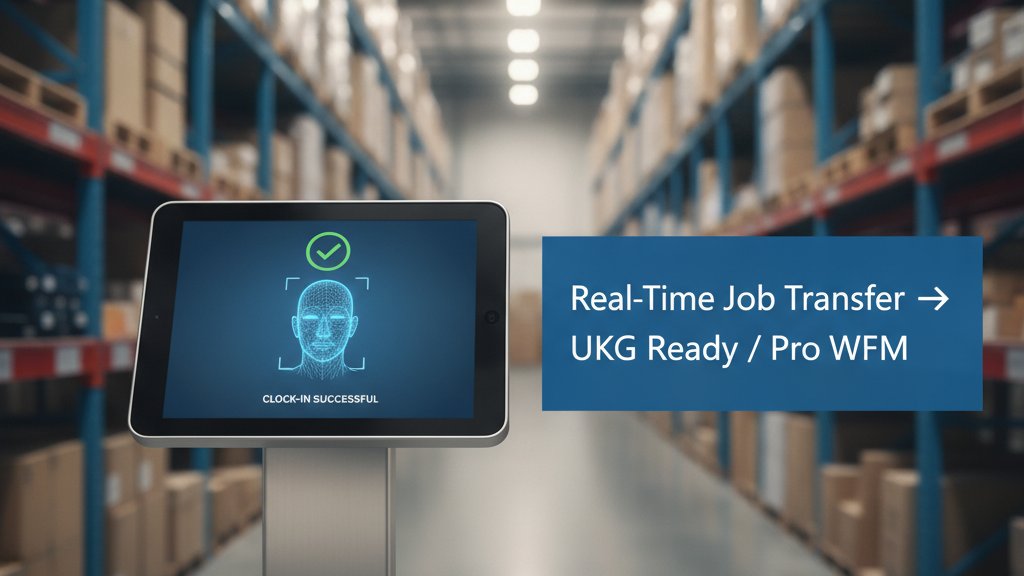 CloudApper AI TimeClock tablet kiosk warehouse job transfer biometric