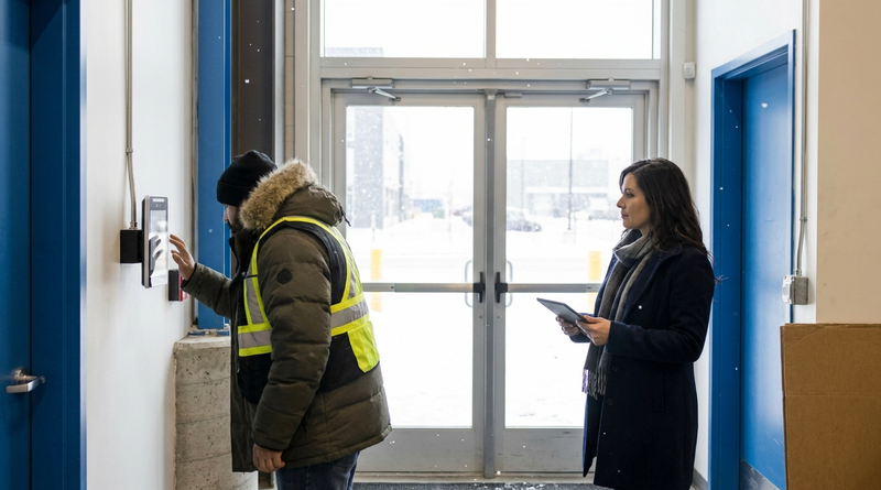 Biometric time clock Canada at a distribution site entrance
