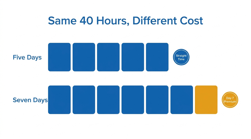 Same 40 hours over five days versus seven days
