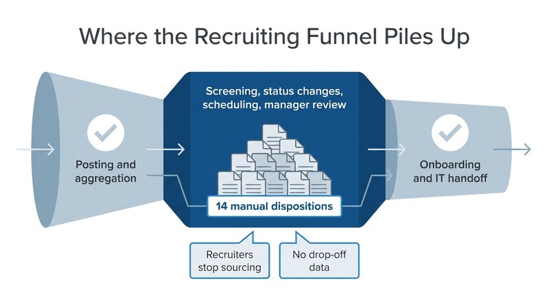 Where the recruiting funnel piles up between posting and onboarding