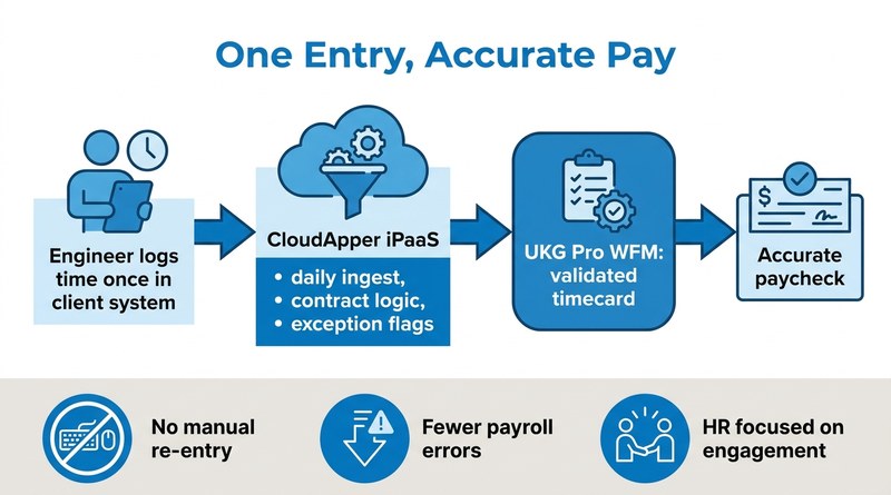 CloudApper iPaaS carrying client-site hours into UKG Pro WFM