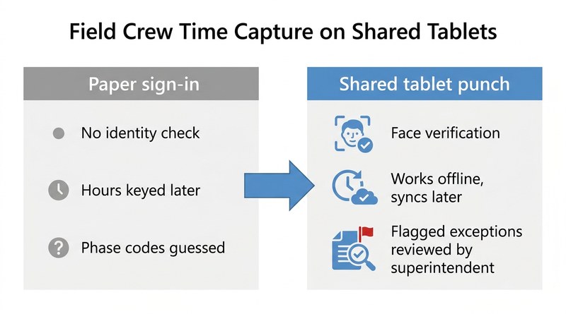Field crew time capture on shared tablets for UKG Ready