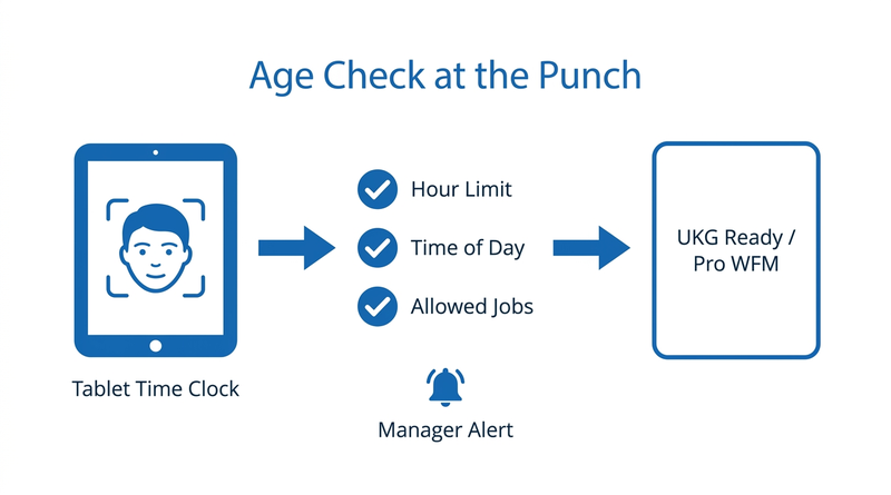 CloudApper AI TimeClock age-based punch check synced to UKG