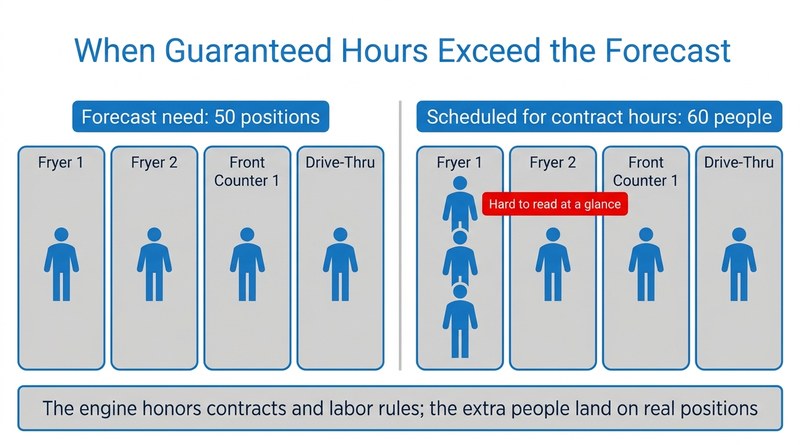 Guaranteed contract hours exceeding forecast position needs