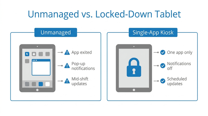 Unmanaged vs locked-down tablet time clock