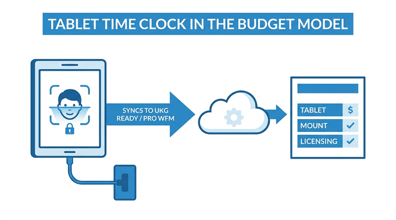 CloudApper AI TimeClock tablet as an operating budget line