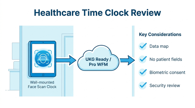 CloudApper AI TimeClock tablet in a healthcare compliance review