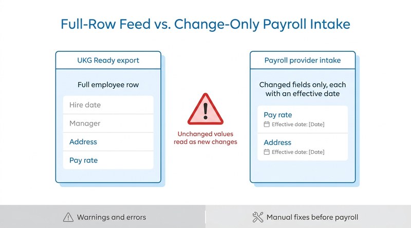Full-row UKG Ready feed versus change-only payroll intake