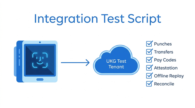 CloudApper AI TimeClock passing a UKG integration test script