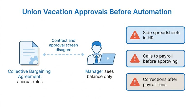 Union vacation approvals before CBA rules were automated